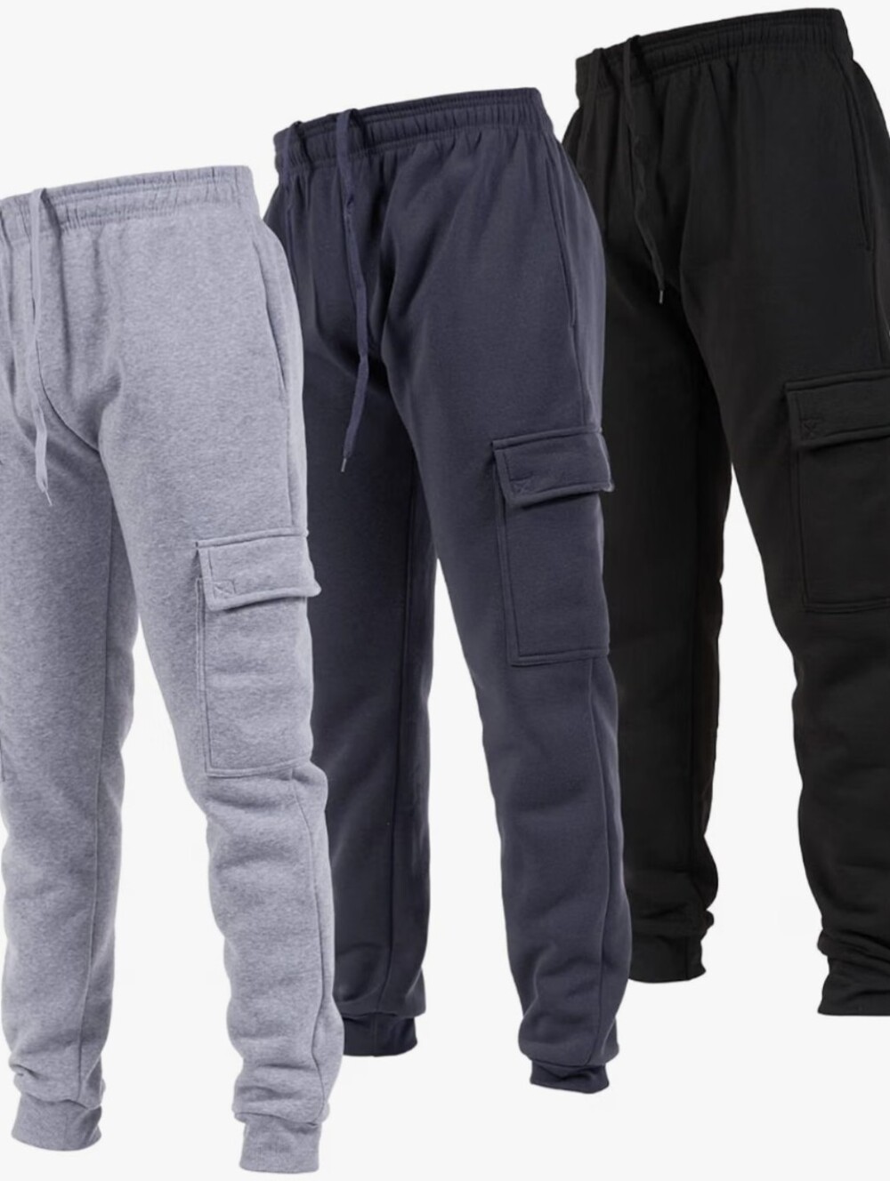 Mens Sweatpants 3 Pack Fleece Cargo Joggers, with Pockets